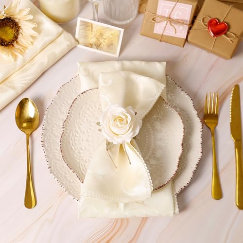 White Wooden Rose Napkin Ring Holders - 8 Pack Farmhouse Table Decor