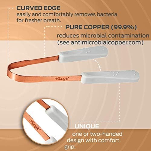 DrTung’s Copper Tongue Scraper - Effective Tongue Cleaner for Fresh Breath | Comfortable Grip & Travel Case