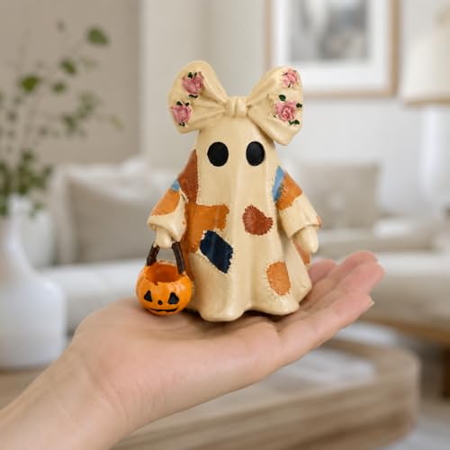 Halloween Ghost Night Light Statue with Pumpkin Basket - Style 1
