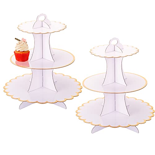 White 3-Tier Cupcake Stand Set 2 Pack for Party Decor & Dessert Display - White-2PCS
