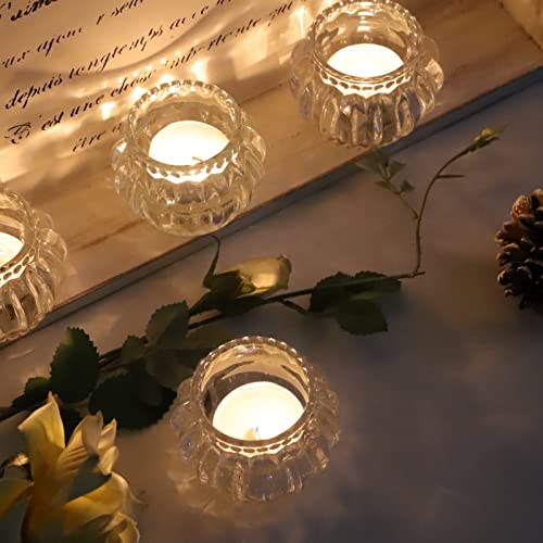 Clear Glass Votive Candle Holders Set of 6 Pumpkin Design for Weddings & Holiday Decor - Woho
