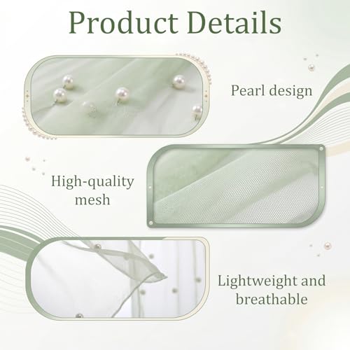 Pearl White Gauze Table Runner 120 Inch with Studded Pearls for Wedding & Party - Light Green Variation