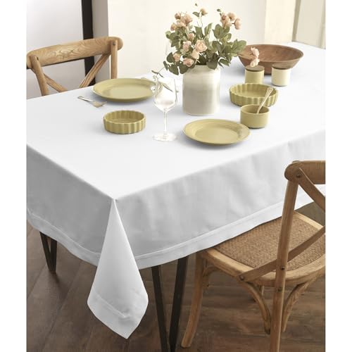 Cotton Linen Rectangular Tablecloth White 60 x 90 Inches - Dru Variation