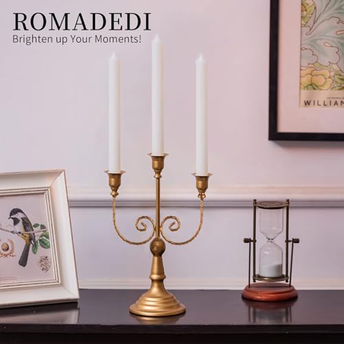 Romadedi Gold 3-Arm Candle Holder Set of 6 - 11.8 Inch Classic Taper Candle Holders
