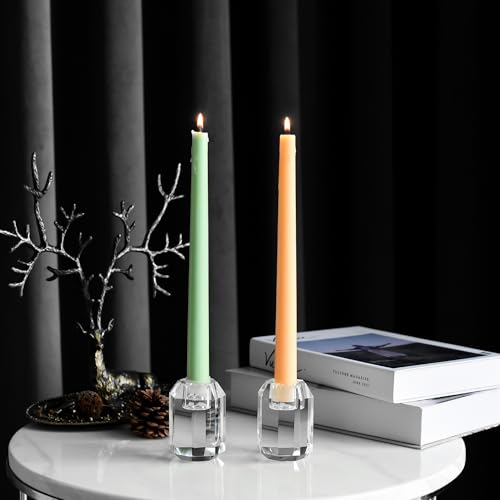 Crystal Taper Candle Holders Set of 2 - Faceted Wedding & Home Decor