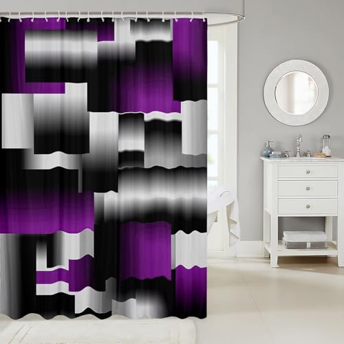 Feelyou Black Purple Shower Curtain 72x72 Inches with Hooks, Waterproof Polyester
