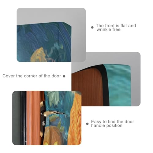 Halloween Door Cover Banner - Capybara Pumpkins Teal Door Decor for Indoor Outdoor Party