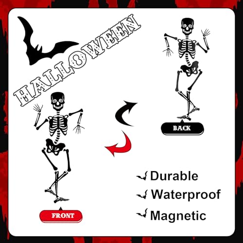 Halloween Skeleton and Bat Magnet Stickers - 31 Pcs Garage Door and Refrigerator Decor