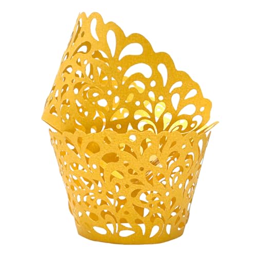 Gold Water Droplet Lace Cupcake Wrappers 50pcs - Elegant Wedding Party Decor
