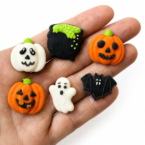 Halloween Cake Decorations Edible Cauldrons & Ghosts Set - 18 Count - Royal Icing