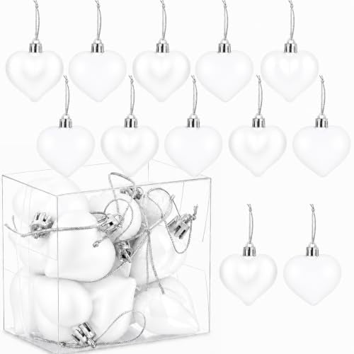 White Heart Ornaments Set of 12 - Mini Valentine & Christmas Tree Decorations