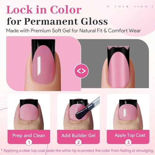 Black French Tip Press On Nails and Toenails Set 60 Pcs - Pink & Black Variation