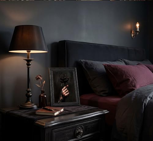 Black Framed Gothic Black Rose Canvas Wall Art 9x11in - Dark Romantic Decor