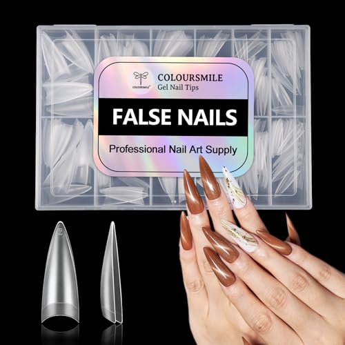 Long Stiletto Nail Tips Gel Press On Nails 216pcs - Half Cover, 12 Sizes