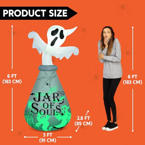 6 Ft Inflatable Halloween Ghost with Green Projecting LED for Outdoor Yard Décor