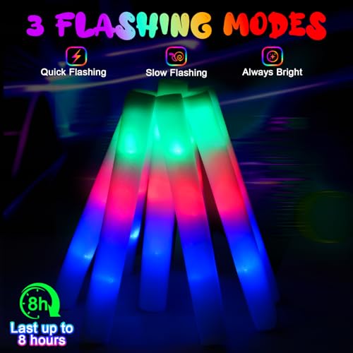 46 Pcs Foam Glow Sticks with 3 Modes - Colorful Flashing LED Party Pack