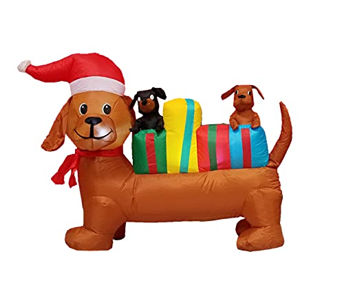 Lighted Christmas Inflatable Dog Scene with Gift Boxes - 4 Ft Holiday Yard Decor