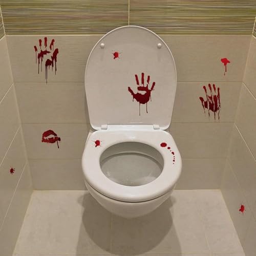 Halloween Window Clings - Bloody Handprints, Ghosts & Zombies, 119 Pcs with Bloody Footprint Variation