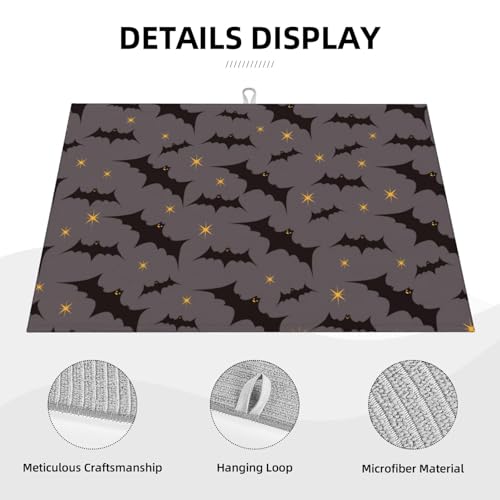 Star Bats Witchy Dish Drying Mat for Kitchen Counter - Large 18x24 Microfiber