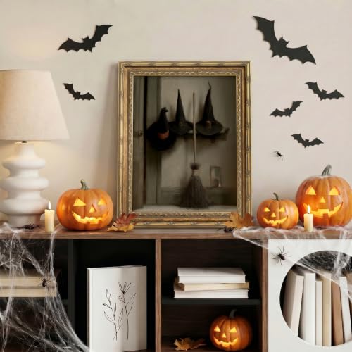Vintage Halloween Witch Wall Art - Gold Frame, 13x16 Inches with Glass, Variation of Witch Hats Brushed 16"L x 13"W