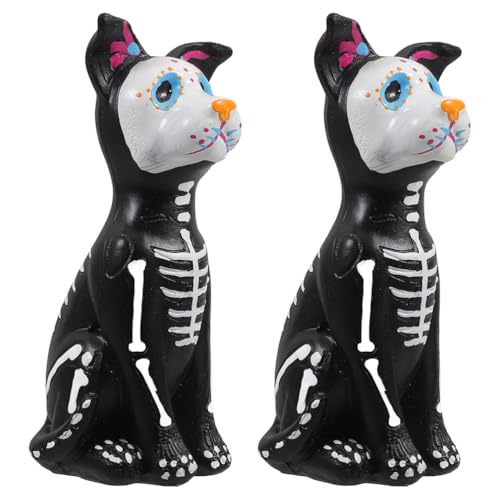 Day of The Dead Dog Figurine Set - Hand-Painted Sugar Skull Skeleton Resin Statues