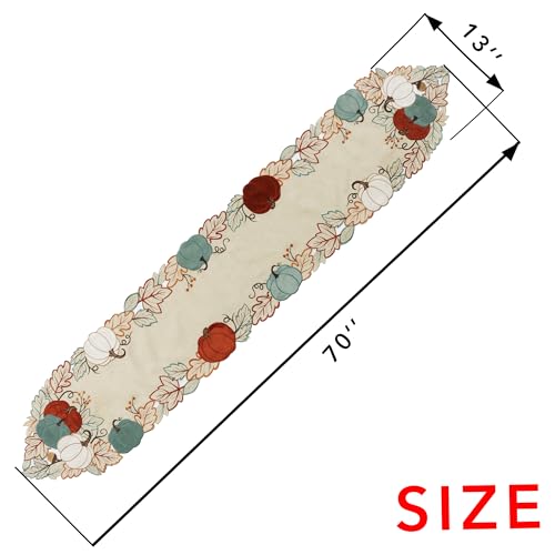 OWENIE 13x70 Inch Thanksgiving Fall Pumpkin Table Runner Embroidered Harvest Decor