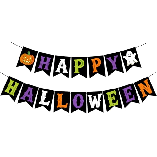 Halloween Banner - Pre-Strung 118-Inch Festive Party Decorations with Ghost & Pumpkin