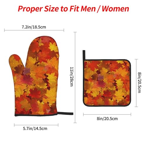 Fall Leaf Oven Mitts and Pot Holders Set - Heat Resistant Kitchen Accessories