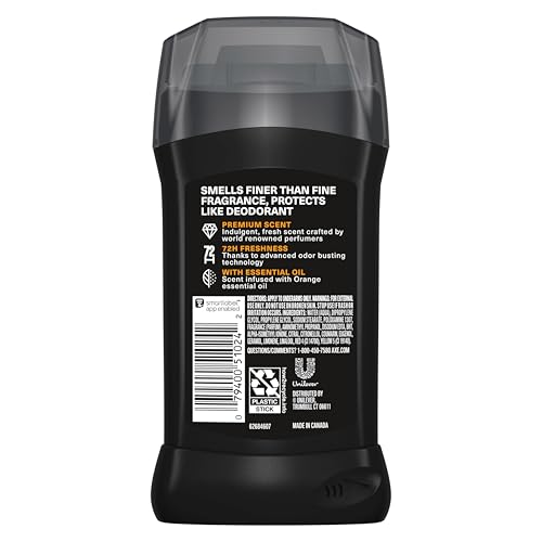 AXE Fine Fragrance Collection Deodorant Stick Black Vanilla with Orange + Sandalwood Essential Oils 4 Pack with 72H Freshness Aluminum-Free 3 oz