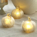 Silver Light Up Pumpkin Set of 3 - Small Glass Halloween Fall Decor for Tables