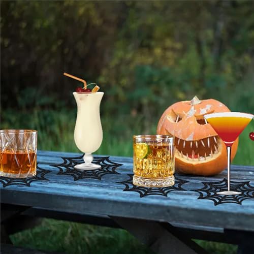 Halloween Spider Web Coasters Set - Black Non-Woven Cup Mat Pads for Party & Home