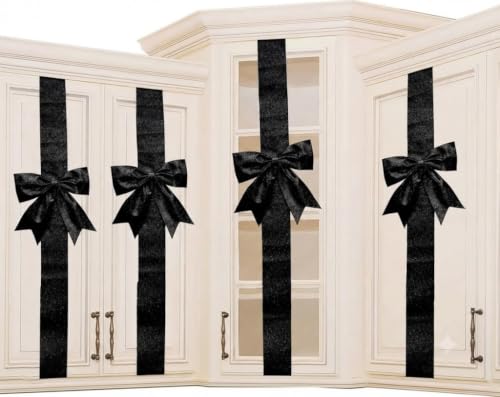 Black Holiday Ribbon & Bow Set for Cabinets - 4 Pcs Festive Wreath Decorations