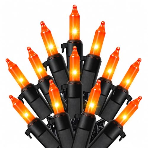 HEYFUNi 21ft Orange Halloween String Lights - 100 LED Mini Lights with Black Wire & Extra Fuses