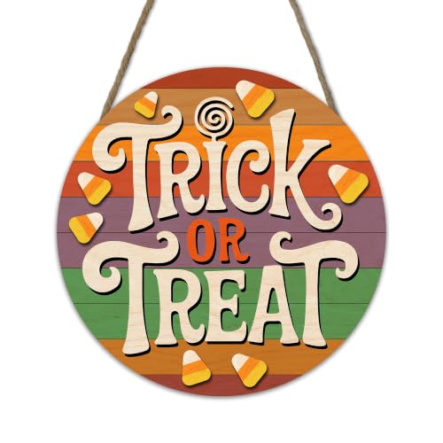 Halloween Hanging Sign Decorations - Trick Or Treat Candy Wreath - Wooden Door Hanger, Indoor Home Decor, Party Supplies - Candy Variation