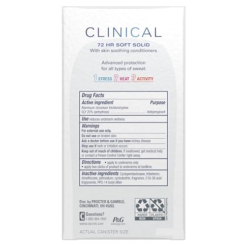 Secret Clinical Strength Antiperspirant Deodorant for Women, Stress Response, 100hr Sweat & Odor Protection, 3X Stress Protection with Hyaluronic Acid, PH Balancing Minerals, Soft Solid, 1.6 oz