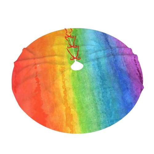 Rainbow Watercolor Christmas Tree Skirt 36-Inch Holiday Decor - Festive Xmas Home Mat