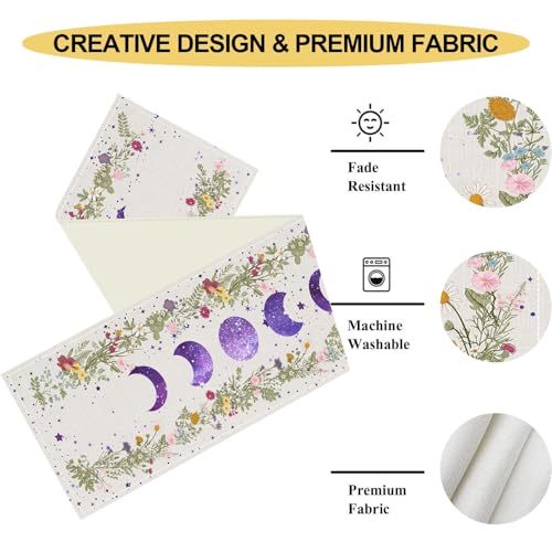 Boho Floral Moon Table Runner 13x90 inches - Purple Moon Phase Seasonal Decor - Rustic Home & Party Tablecloth - Variation of THIS listing