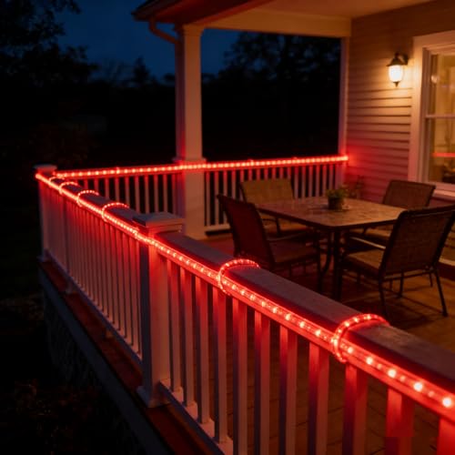 100Ft Waterproof LED Rope Lights - Outdoor Decorative String Light for Indoor & Garden - Christmas Red Variation