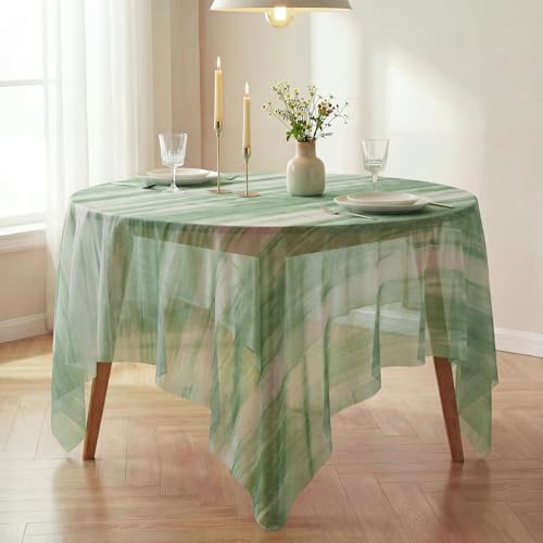 Fabric Tablecloth 52x70 Inch Rectangular Gradient Stripe Green - Durable & Easy Care