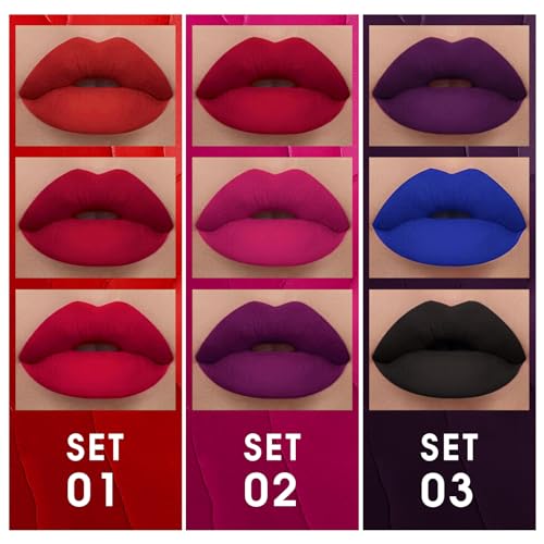 Matte Liquid Lipstick Set - Burgundy, Purple & Rose Red - Long Lasting & Waterproof