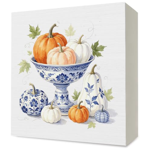 Chinoiserie Pumpkin Wooden Sign - Fall Decor, 5x5 Inch, Variation CHIPUMK