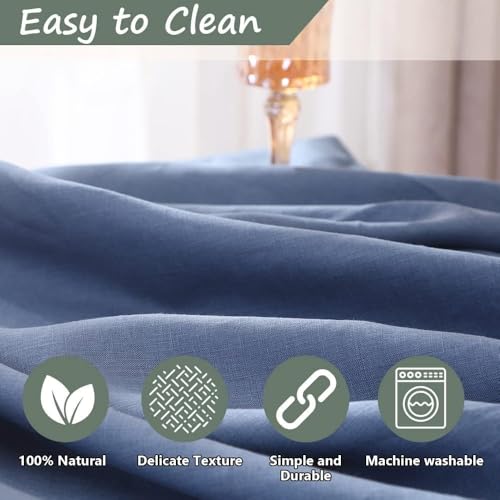 Linen Tablecloth 54x72 Inches - Classic Blue Textured Dining Cover