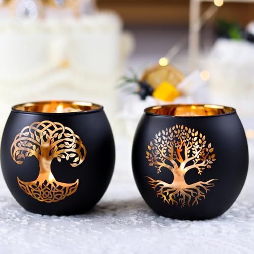 Black Gold Tree of Life Votive Candle Holders Set of 6 - Wedding & Party Decor