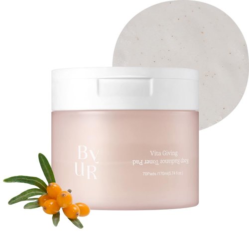 ByUR Vita Giving Keep Radiance Toner Pads - Dark Spots & Hyperpigmentation, Brightening & Hydrating, Hyaluronic Acid, Niacinamide, Vitamin C, Organic Cotton Facial Pore Care Korean Skincare (70 Count)