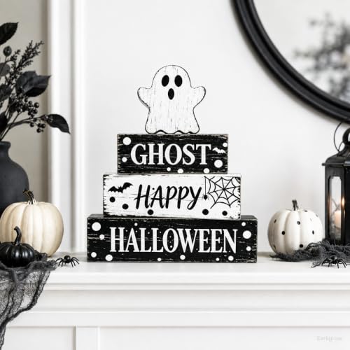 Ghost Halloween Table Decor Set - Wooden Whimsical Spooky Indoor Halloween Decoration with Boo Variation