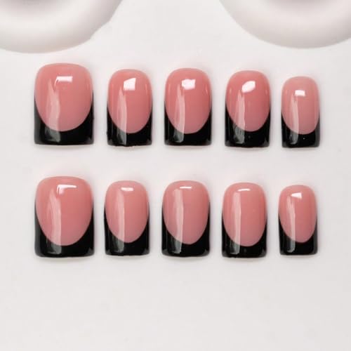 Press On Nails Black French Tip Fake Nails Short Square M / A 2626