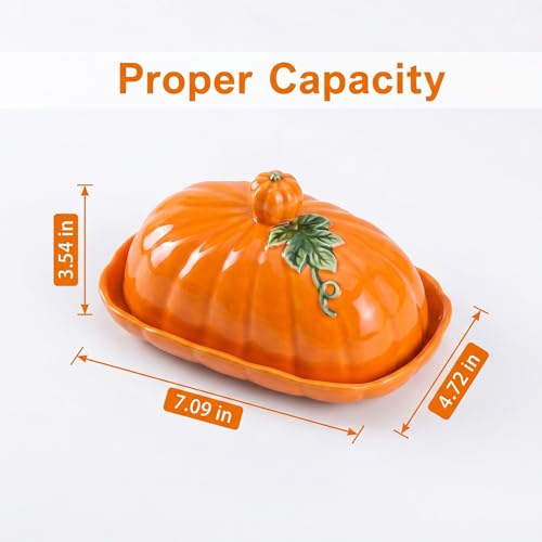 Orange Pumpkin-Shaped Ceramic Butter Dish with Lid - Dust-Proof Food Storage for Halloween & Thanksgiving