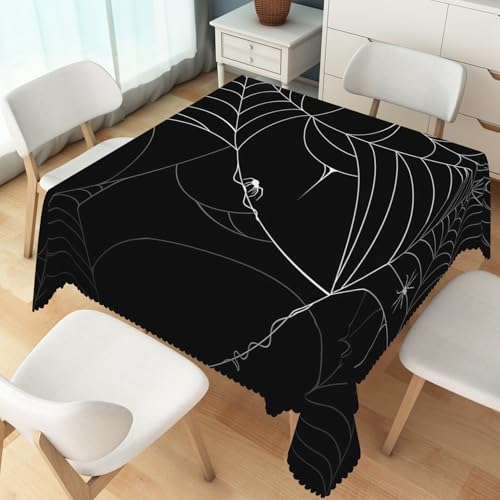 Black Spider Web Tablecloth 70x70 Inches Halloween Waterproof Square Cover