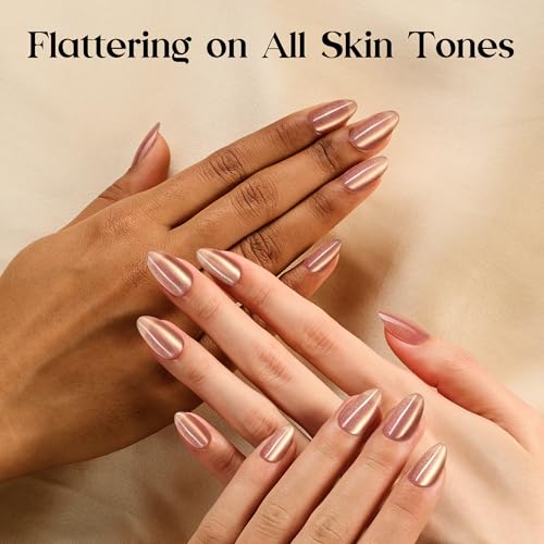 Beetles Gel Polish Short Almond Press On Nails - Motion Luster Glow, Cat Eye Finish