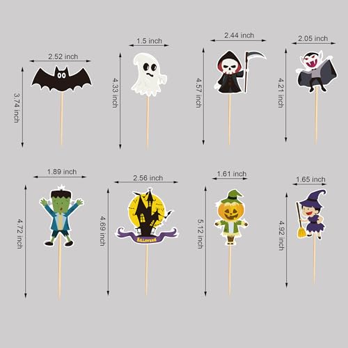 24pcs Halloween Bat Cupcake Toppers Ghost Witch Bat Picks - Ad-21-427-FP2